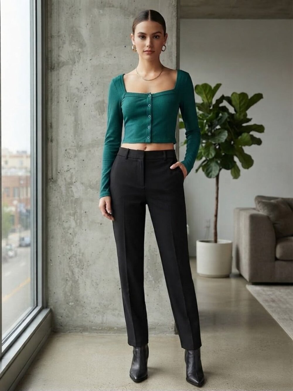 Bozzolo Teal Square Neck Cardigan Style Crop Top - Brand New with Tags